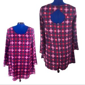 Wallflower M boho plaid bell sleeves keyhole A line retro 90’s style tunic dress